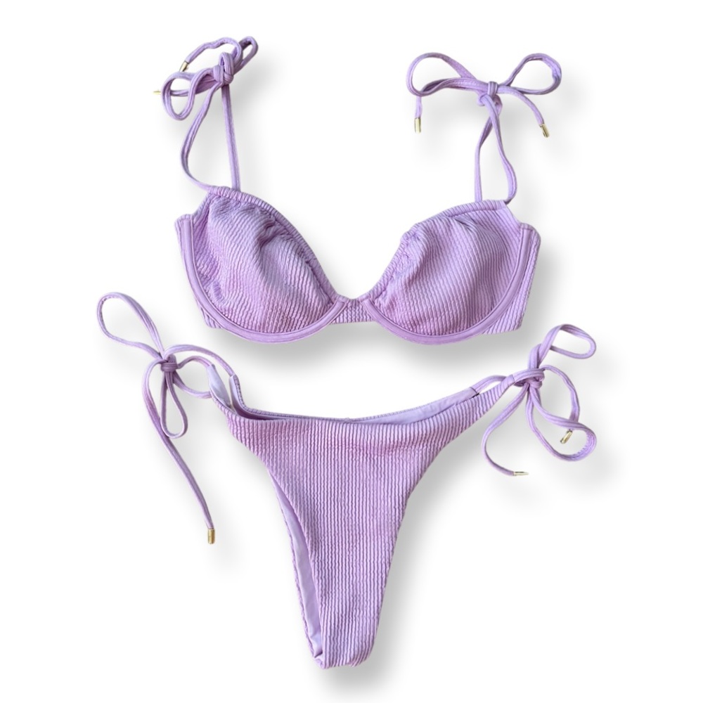 Monday Swimwear Moon Crinkle Bikini Top & Bottom, sz L